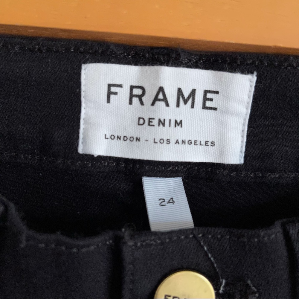 FRAME Denim Le Skinny De Jeanne Flounce Raw Edge Flare Jeans Black - Picture 7 of 11